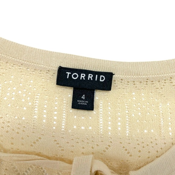 Torrid Womens Size 4 Pointelle Cream Pullover Top Tie Neck Sweater Open Knit - Picture 6 of 11